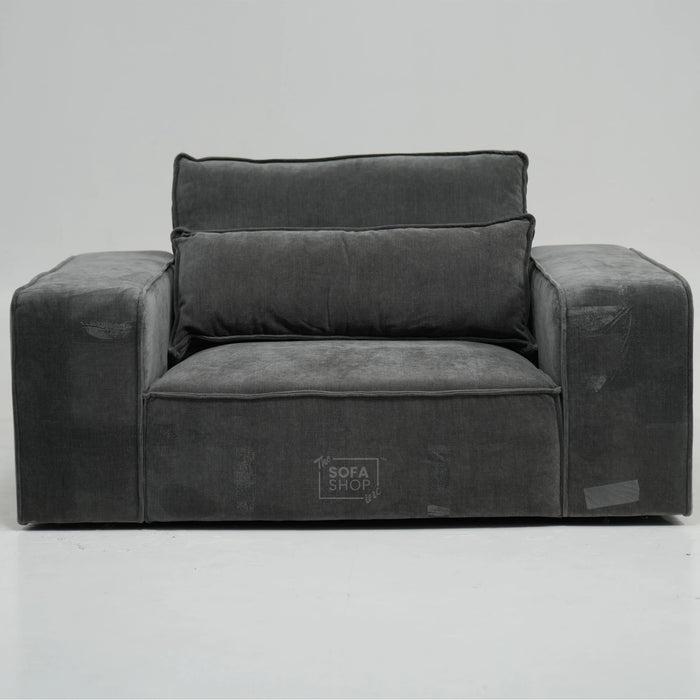 1 Seater Static Grey Fabric Sofa With Freestanding Flexibility | Tape Marks On Arms & Black Mark At Back | Vicenza | SHS 28 | The Sofa Shop