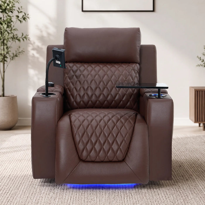1 Seater Smart Tech Electric Recliner Cinema Chair | Luxury Theatre Seating | Chestnut Real Leather | Vicenza