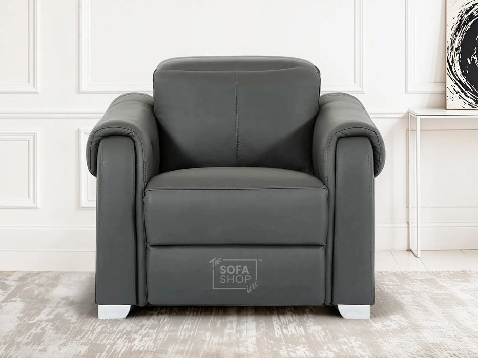 1 Seater Electric Recliner Chair | Grey Real Leather | Turin
