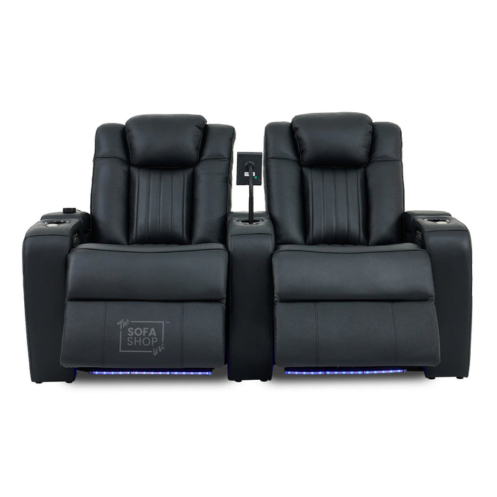2 Seater Smart Tech Electric Recliner Cinema Sofa | Luxury Theatre Seating | Black Real Leather | Capri