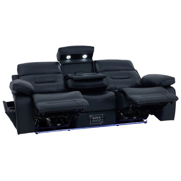 3 Seater Smart Tech Electric Recliner Cinema Sofa | Black Real Leather | Sicily