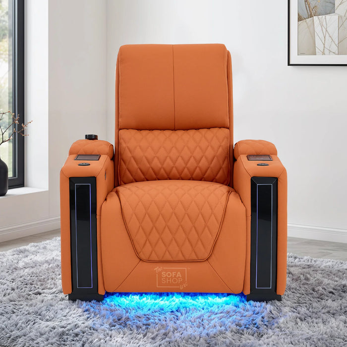 1 Seater Smart Tech Electric Recliner Cinema Chair | Luxury Theatre Seating | Orange Real Leather | Assisi