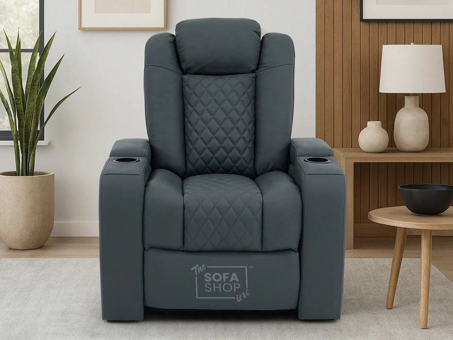 1 Seater Smart Tech Electric Recliner Cinema Chair | Luxury Theatre Seating |Grey Real Leather | Milano
