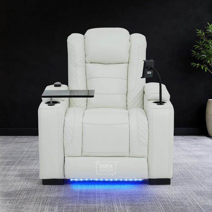 1 Seater White Real Leather Smart Tech Electric Recliner Cinema Chair | Luxury Theatre Seating | Napoli