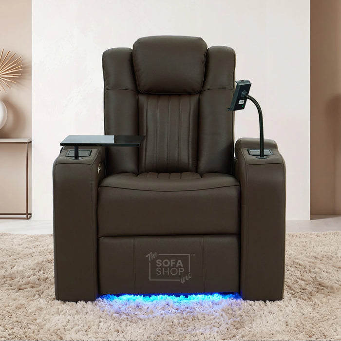 1 Seater Smart Tech Electric Recliner Cinema Chair | Luxury Theatre Seating | Brown Real Leather | Capri