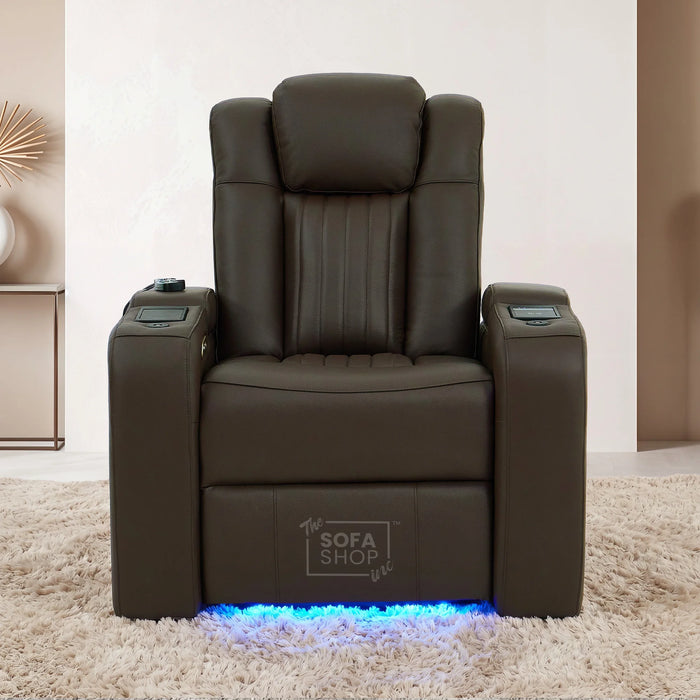 1 Seater Smart Tech Electric Recliner Cinema Chair | Luxury Theatre Seating | Brown Real Leather | Capri