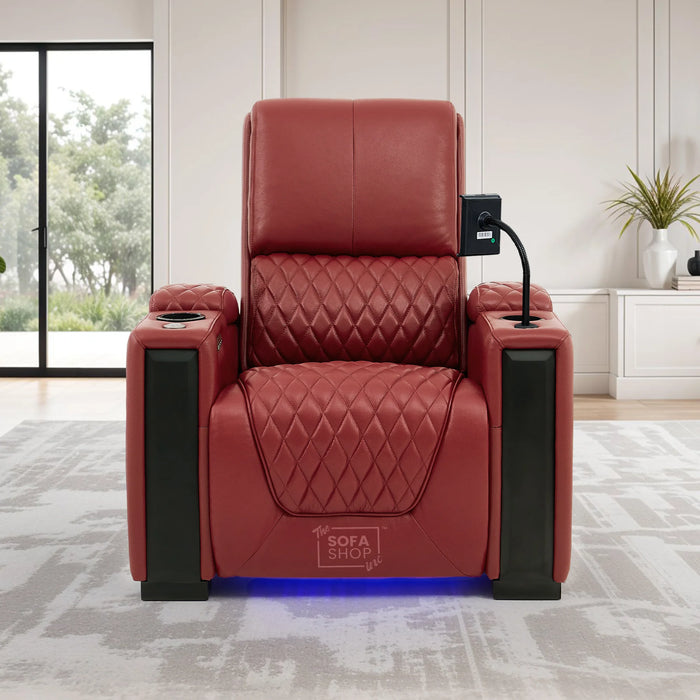 1 Seater Smart Tech Electric Recliner Cinema Chair | Luxury Theatre Seating | Red Real Leather | Assisi