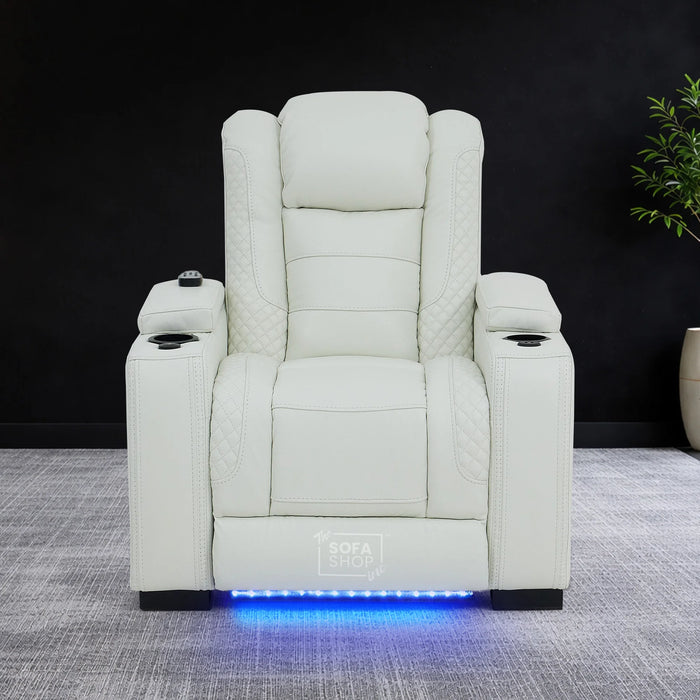 1 Seater White Real Leather Smart Tech Electric Recliner Cinema Chair | Luxury Theatre Seating | Napoli