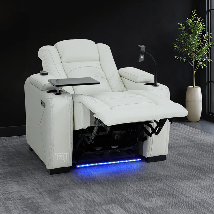 1 Seater White Real Leather Smart Tech Electric Recliner Cinema Chair | Luxury Theatre Seating | Napoli