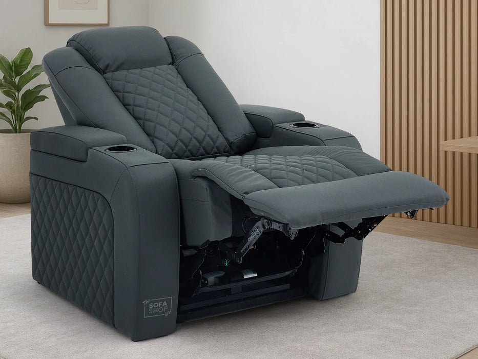 1 Seater Smart Tech Electric Recliner Cinema Chair | Luxury Theatre Seating |Grey Real Leather | Milano