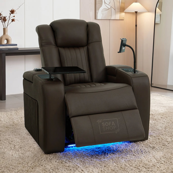 1 Seater Smart Tech Electric Recliner Cinema Chair | Luxury Theatre Seating | Brown Real Leather | Capri