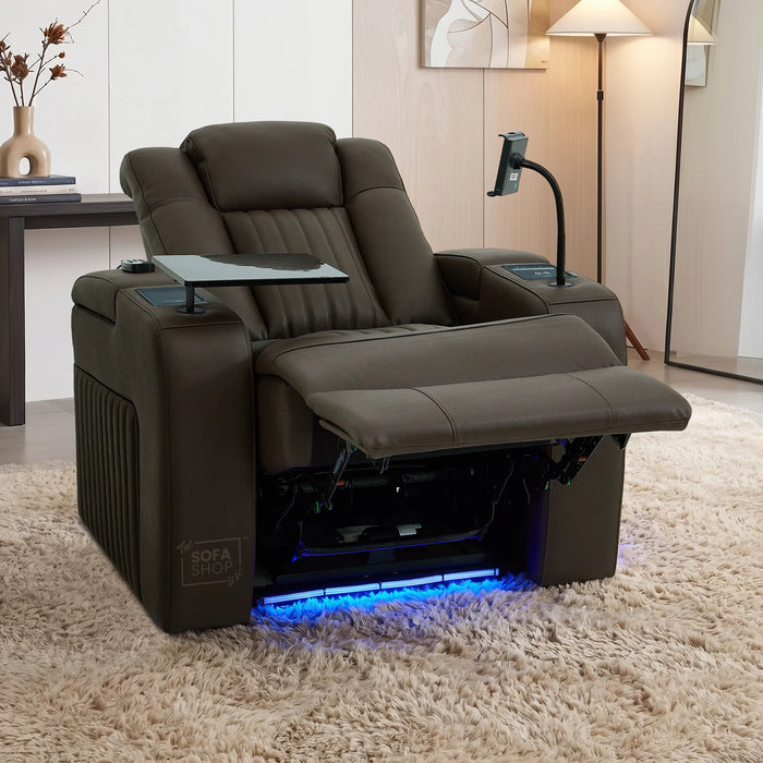 1 Seater Smart Tech Electric Recliner Cinema Chair | Luxury Theatre Seating | Brown Real Leather | Capri
