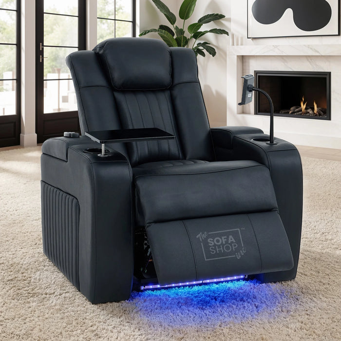 1 Seater Smart Tech Electric Recliner Cinema Chair | Luxury Theatre Seating | Black Real Leather | Capri