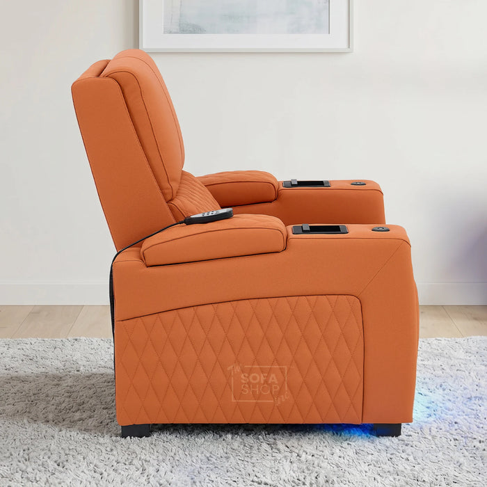 1 Seater Smart Tech Electric Recliner Cinema Chair | Luxury Theatre Seating | Orange Real Leather | Assisi