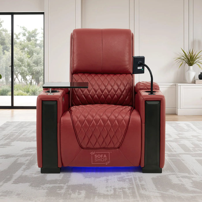 1 Seater Smart Tech Electric Recliner Cinema Chair | Luxury Theatre Seating | Red Real Leather | Assisi
