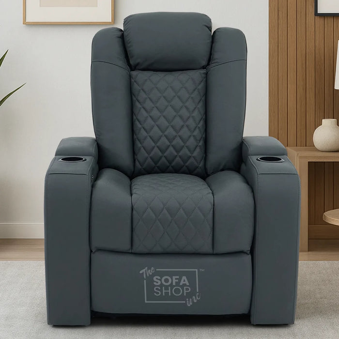 1 Seater Smart Tech Electric Recliner Cinema Chair | Luxury Theatre Seating | Grey Real Leather | Milano