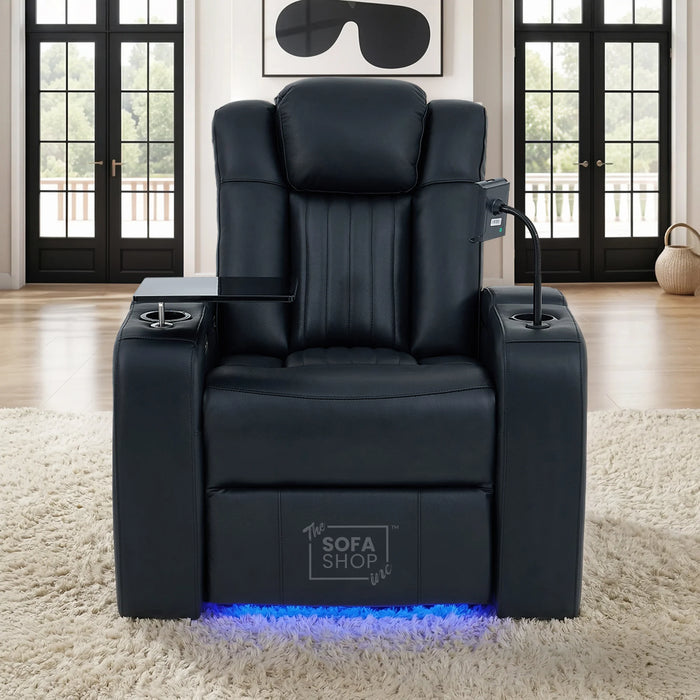 1 Seater Smart Tech Electric Recliner Cinema Chair | Luxury Theatre Seating | Black Real Leather | Capri