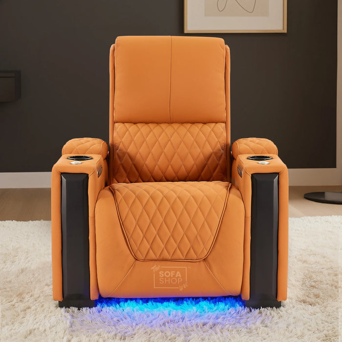 1 Seater Smart Tech Electric Recliner Cinema Chair | Luxury Theatre Seating | Orange Real Leather | Assisi