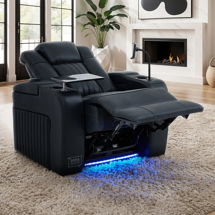1 Seater Smart Tech Electric Recliner Cinema Chair | Luxury Theatre Seating | Black Real Leather | Capri