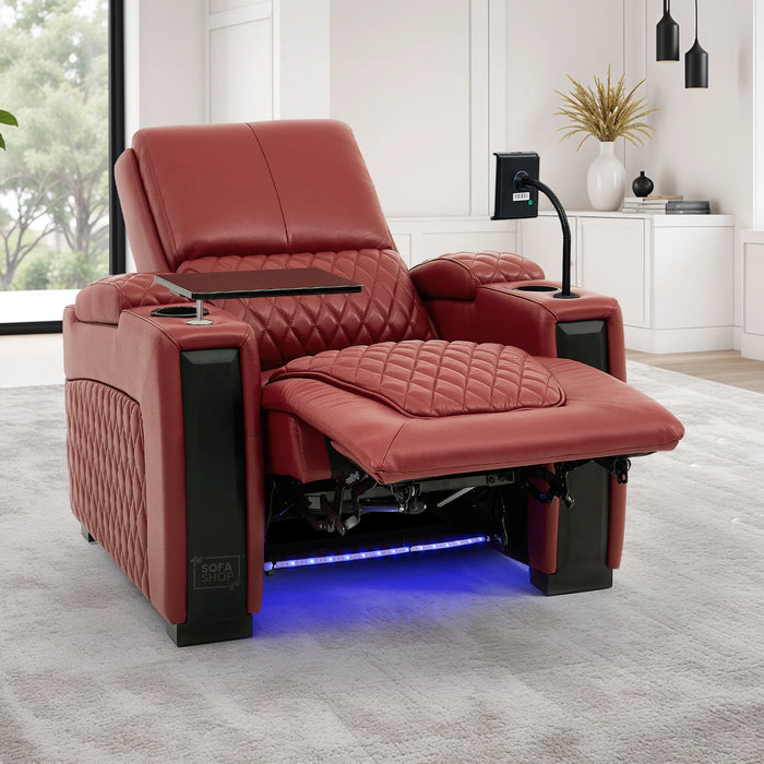 1 Seater Smart Tech Electric Recliner Cinema Chair | Luxury Theatre Seating | Red Real Leather | Assisi