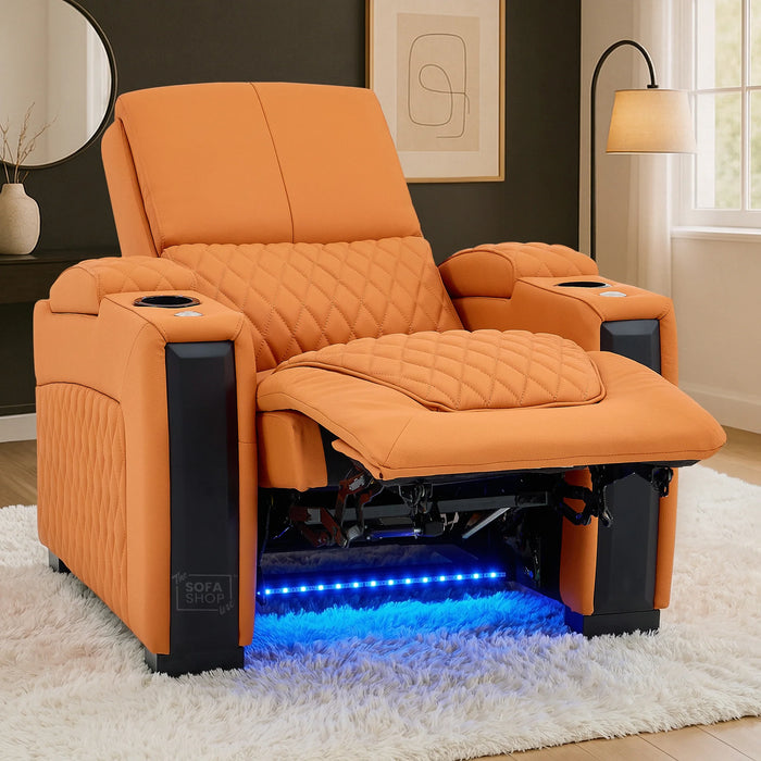 1 Seater Smart Tech Electric Recliner Cinema Chair | Luxury Theatre Seating | Orange Real Leather | Assisi