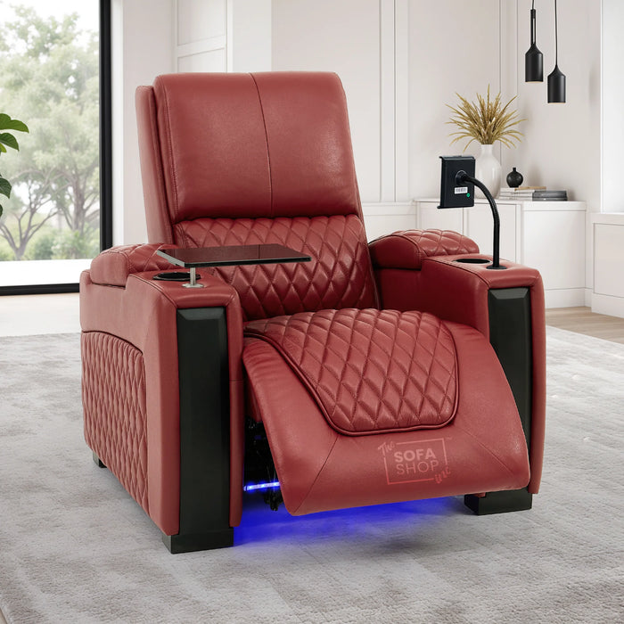1 Seater Smart Tech Electric Recliner Cinema Chair | Luxury Theatre Seating | Red Real Leather | Assisi