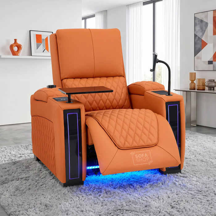 1 Seater Smart Tech Electric Recliner Cinema Chair | Luxury Theatre Seating | Orange Real Leather | Assisi