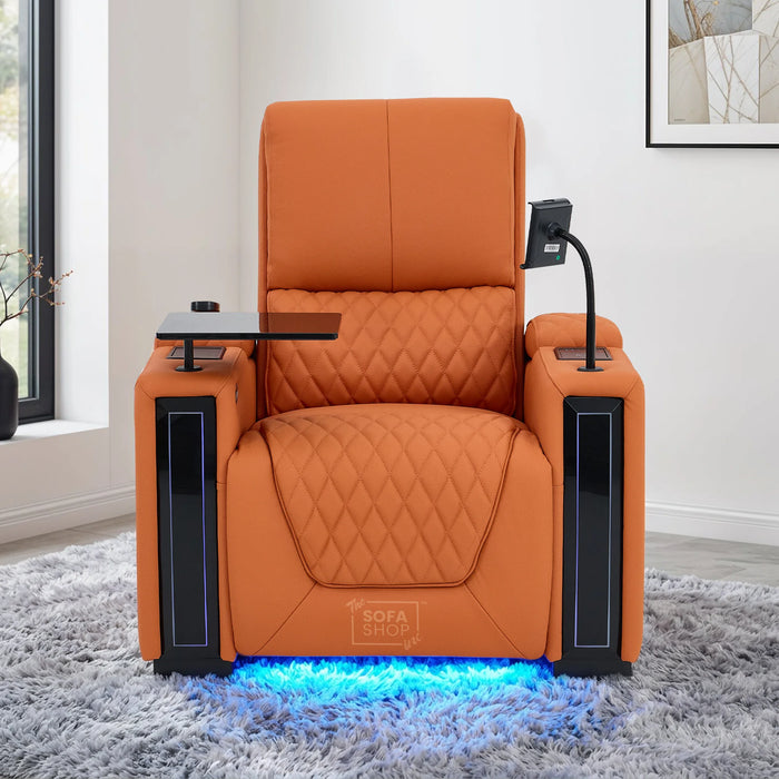1 Seater Smart Tech Electric Recliner Cinema Chair | Luxury Theatre Seating | Orange Real Leather | Assisi