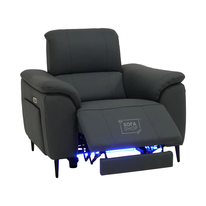 1 Seater Smart Electric Recliner Chair | Dark Blue Real Leather | Torino