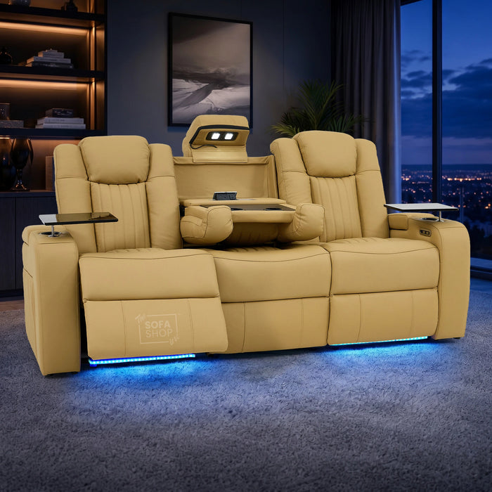 3 Seater Smart Tech Electric Recliner Cinema Sofa | Tan Real Leather | Capri