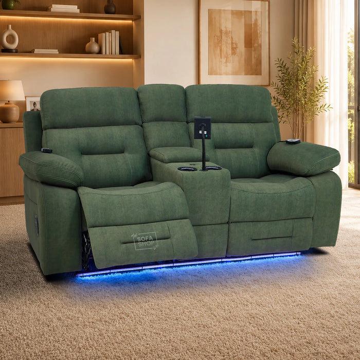 2 Seater Smart Tech Electric Recliner Cinema Sofa | Olive Green Fabric | SIcily