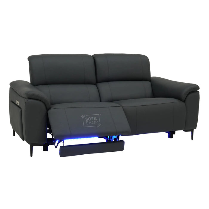 3 Seater Smart Electric Recliner Sofa | Dark Blue Real Leather | Torino