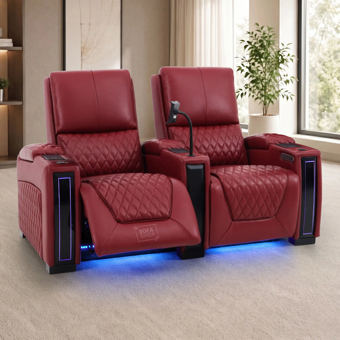 2 Seater Smart Tech Electric Recliner Cinema Sofa | Luxury Theatre Seating | Red Real Leather | Assisi