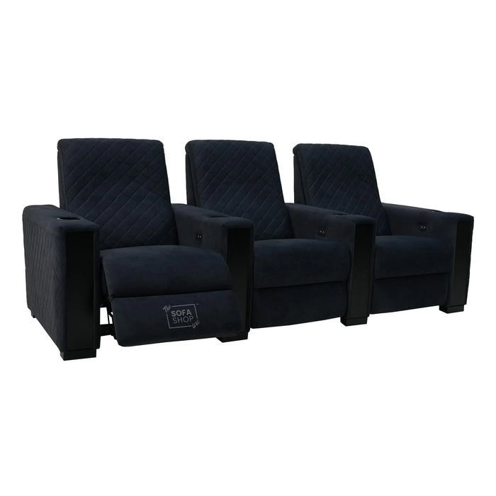 3 Seater Smart Tech Electric Recliner Cinema Sofa | Luxury Theatre Seating | Blue Real Leather | Solero