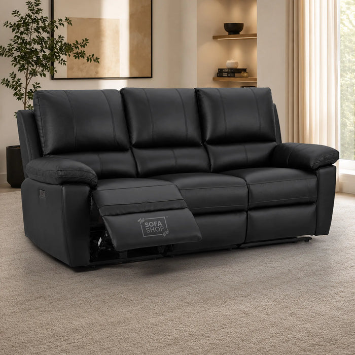 3 Seater Electric Recliner Sofa | Black Real Leather | Trento
