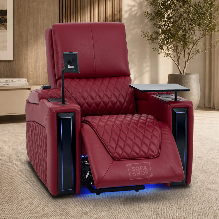 1 Seater Smart Tech Riser Recliner Cinema Chair | Luxury Theatre Seating | Red Real Leather | Assisi