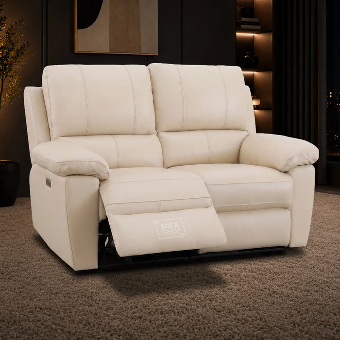2 Seater Electric Recliner Sofa | Cream Real Leather | Trento