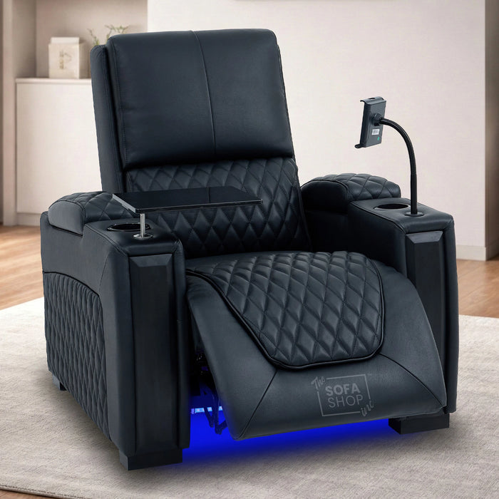 1 Seater Smart Tech Electric Recliner Cinema Chair | Luxury Theatre Seating | Black Real Leather | Assisi