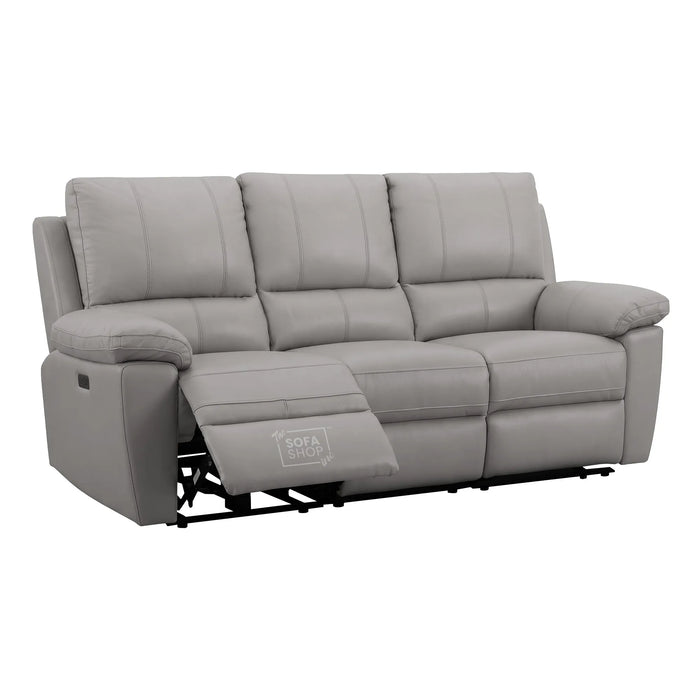 2 Piece Electric Recliner Sofa Set | Grey Real Leather Sofa Suite | Trento