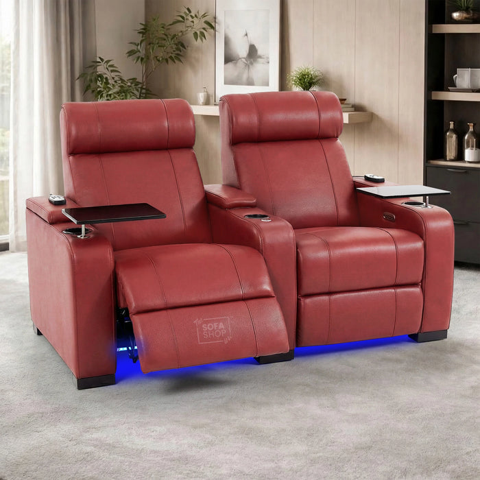 2 Seater Smart Tech Electric Recliner Cinema Sofa | Luxury Theatre Seating | Red Real Leather | Rimini