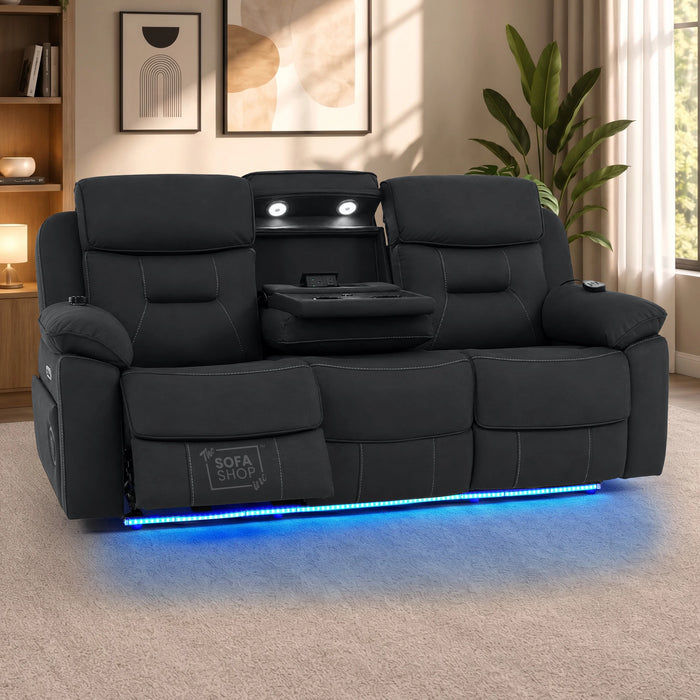 3 Seater Smart Tech Electric Recliner Cinema Sofa | Charcoal Grey Fabric | Florence