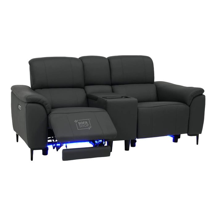 2 Seater Smart Electric Recliner Chair | Blue Real Leather | Torino