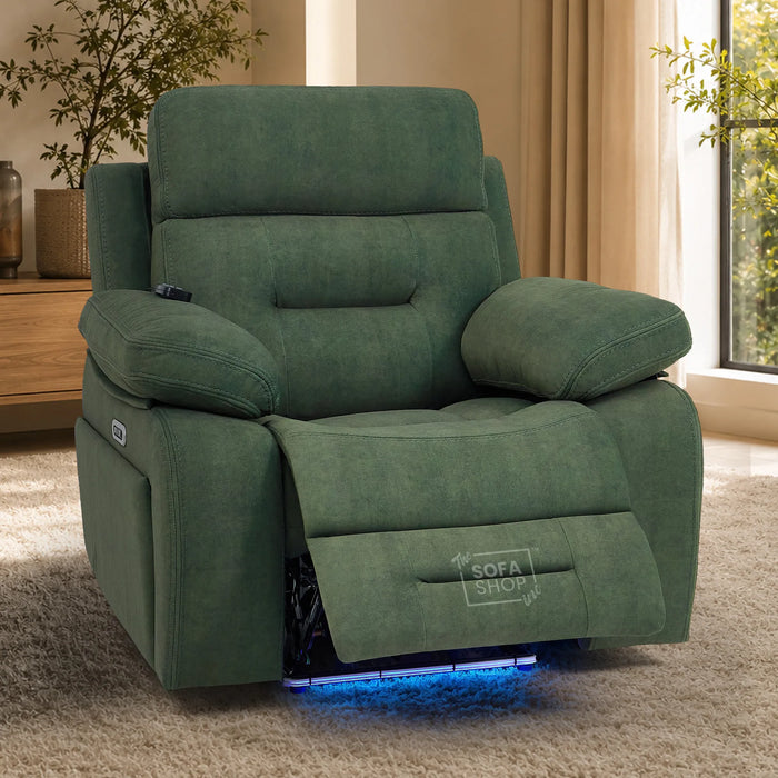 1 Seater Smart Tech Electric Recliner Cinema Chair | Olive Green Fabric | Sicily