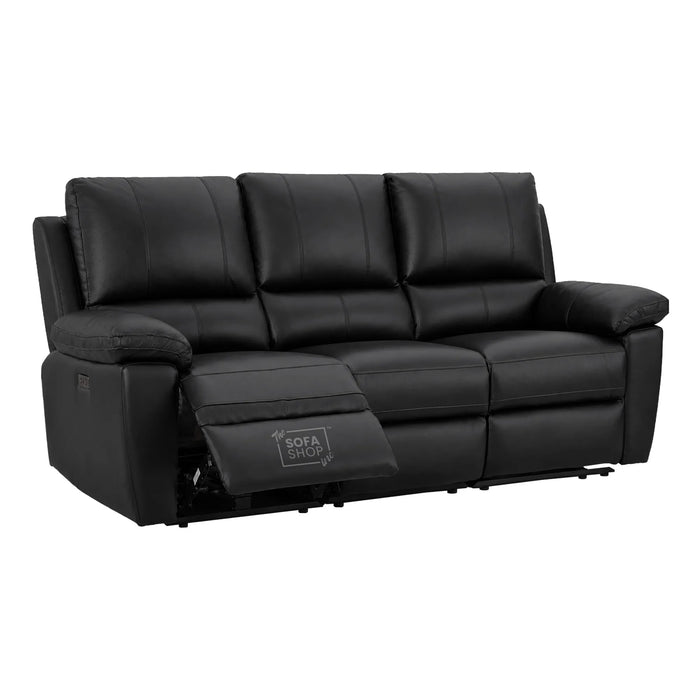 2 Piece Electric Recliner Sofa Set | Black Real Leather Sofa Suite | Trento