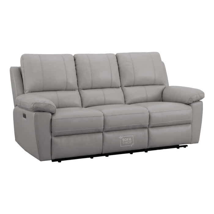 2 Piece Electric Recliner Sofa Set | Grey Real Leather Sofa Suite | Trento