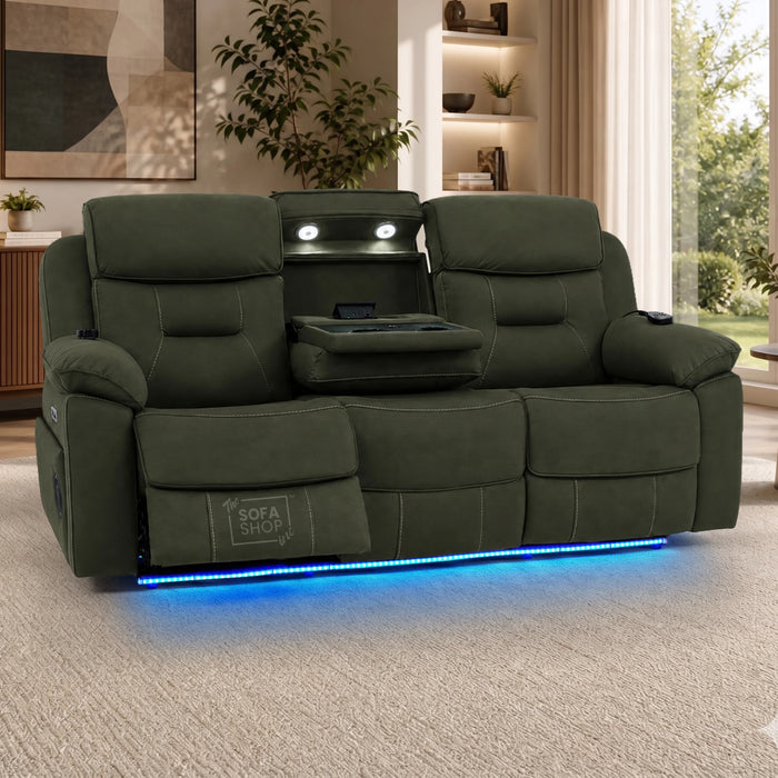 3 Seater Smart Tech Electric Recliner Cinema Sofa | Green Fabric | Florence