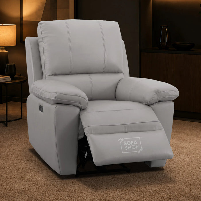 1 Seater Electric Recliner Chair | Grey Real Leather | Trento