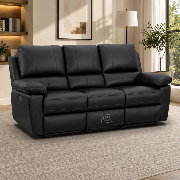 3 Seater Electric Recliner Sofa | Black Real Leather | Trento