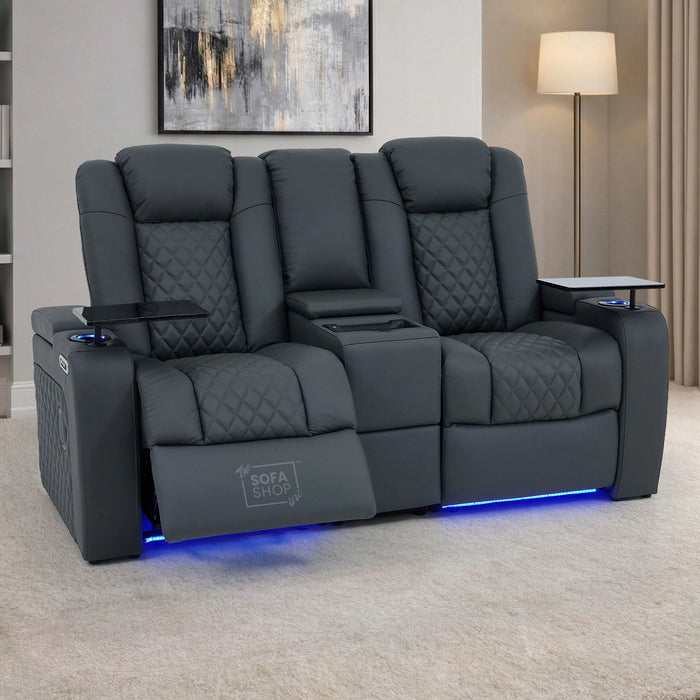 2 Seater Smart Tech Electric Recliner Cinema Sofa | Luxury Theatre Seating | Grey Real Leather | Milano