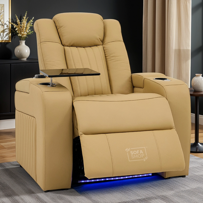 1 Seater Smart Tech Electric Recliner Cinema Chair | Luxury Theatre Seating | Tan Real Leather | Capri